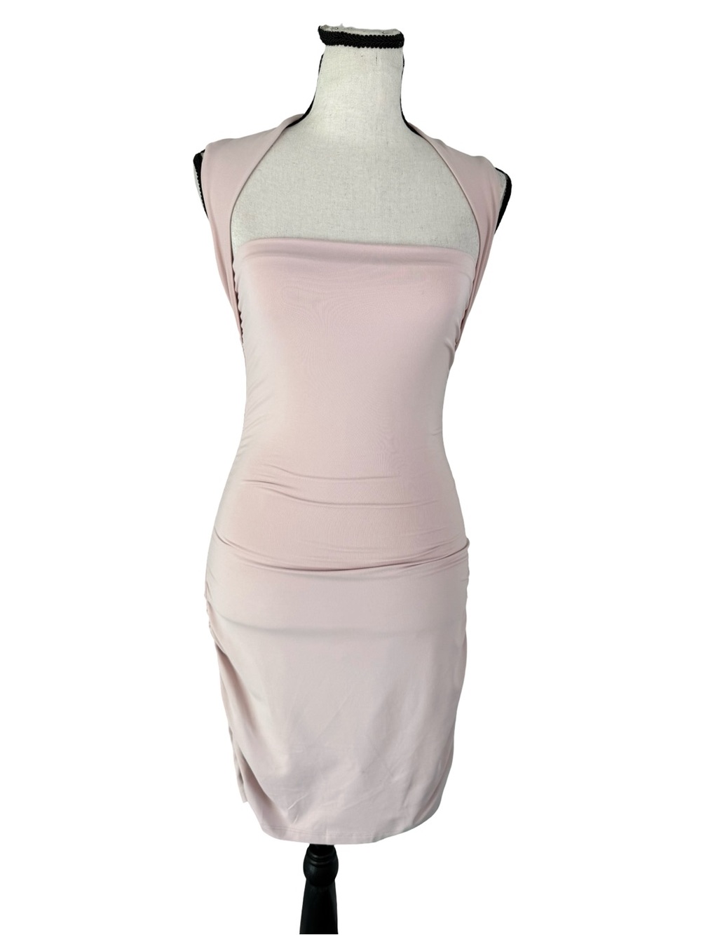 Aritzia Contour Square Ruched Mini Dress Bow Pink Bodycon NWT Size S